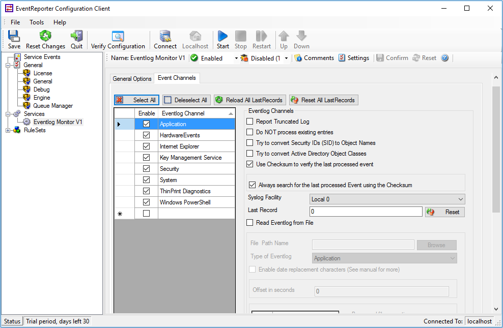 Event Log Monitor settings for NetApp