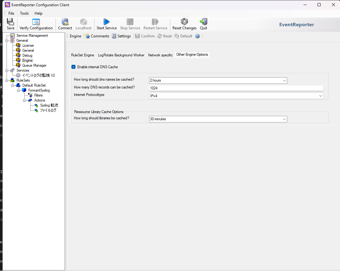 EventReporter Other Engine Options tab