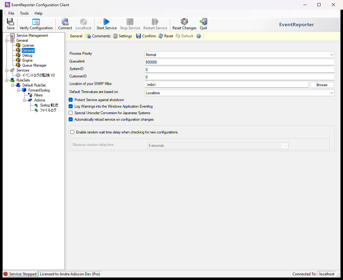 EventReporter General Options